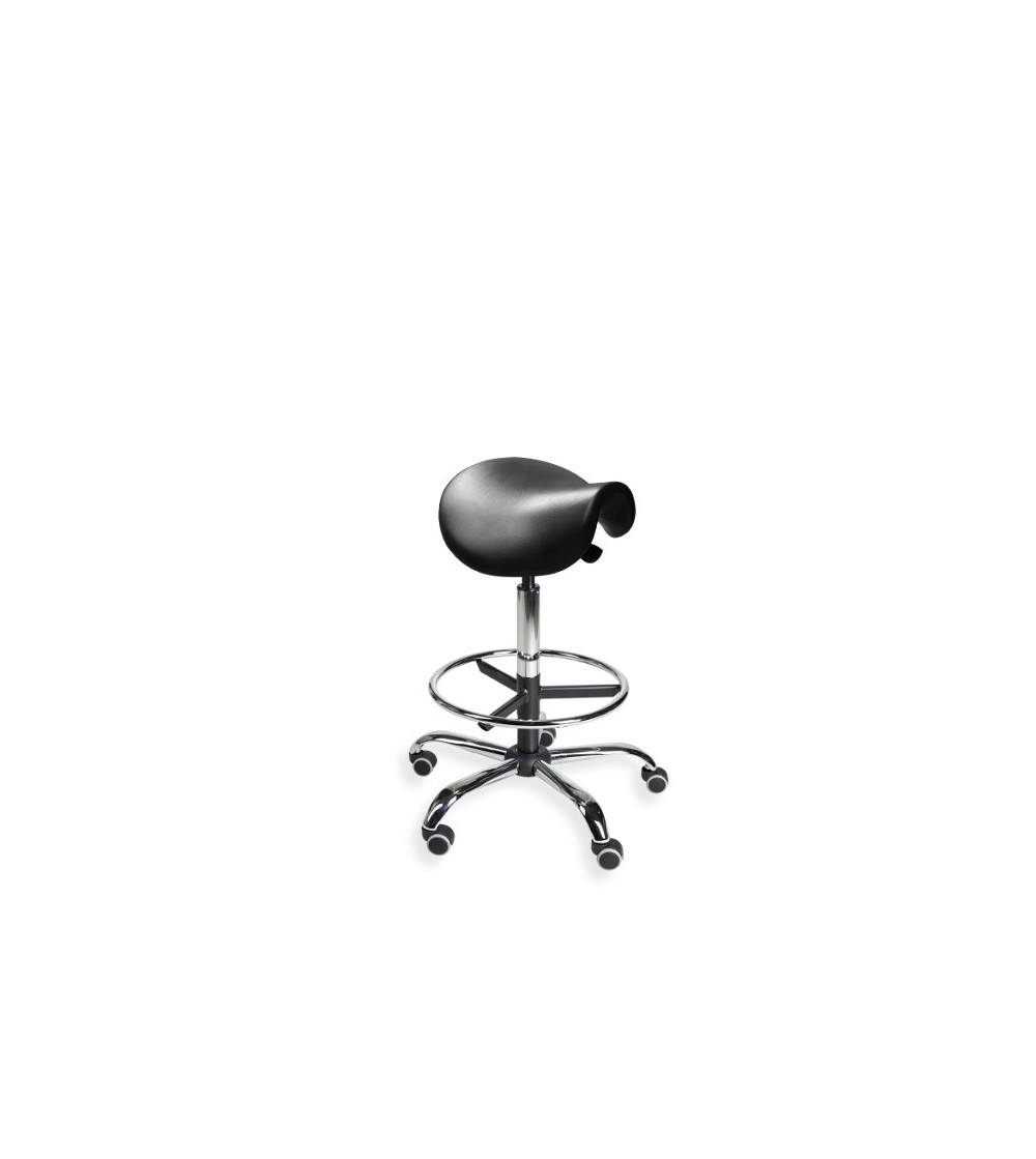 Taboret - siodło PurDżokej z pianki - chrom, kółka, wysokie, podnóżek