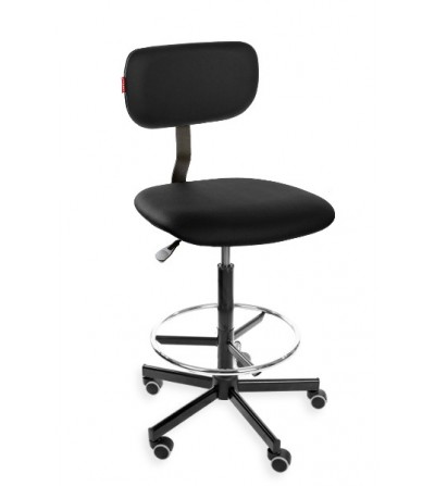 Podwyższane krzesło laboratoryjne Black Eco, na kółkach, podnóżek