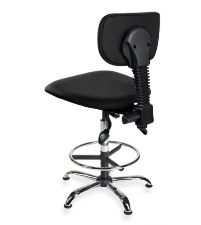 Krzesło laboratoryjne wysokie, obrotowe z podnóżkiem Black Eco chrome asynchro H + RING